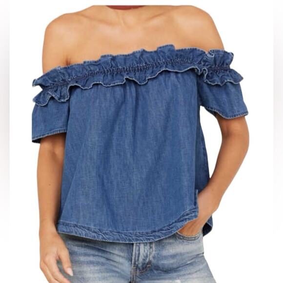 Free People Tops - Free People Maxine Off Shoulder Cotton Denim Jean Top size XS